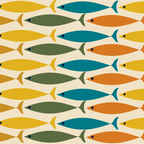Mid-Century Modern Fish Stripes in Moroccan Teal, Green, Orange, Mustard, and Cream Coffee Mug Gallery Image 2