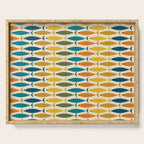 Mid-Century Modern Fish Stripes in Moroccan Teal, Green, Orange, Mustard, and Cream Serving Tray Gallery Image 1