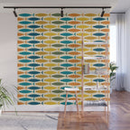 Mid-Century Modern Fish Stripes in Moroccan Teal, Green, Orange, Mustard, and Cream Wall Mural Gallery Image 1