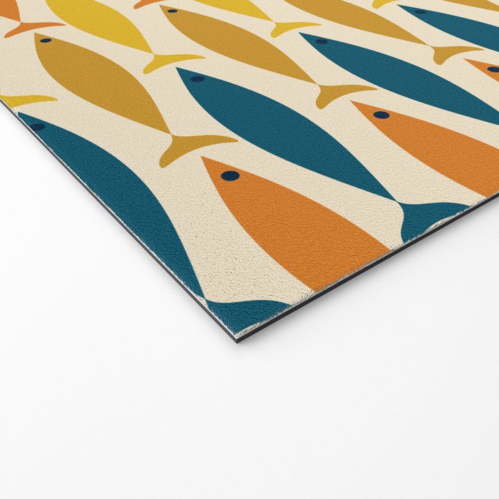 Mid-Century Modern Fish Stripes in Moroccan Teal, Green, Orange, Mustard, and Cream Welcome Mat Gallery Image 2