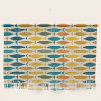 Mid-Century Modern Fish Stripes in Moroccan Teal, Green, Orange, Mustard, and Cream Wall Hanging Gallery Image 1