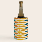 Mid-Century Modern Fish Stripes in Moroccan Teal, Green, Orange, Mustard, and Cream Wine Chiller Gallery Image 3
