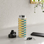 Mid-Century Modern Fish Stripes in Moroccan Teal, Green, Orange, Mustard, and Cream Water Bottle Gallery Image 4