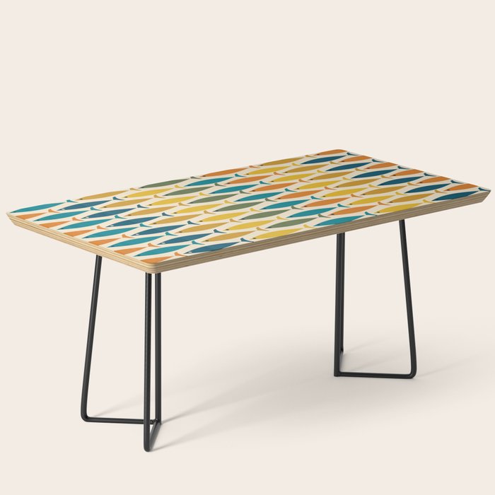 Mid-Century Modern Fish Stripes in Moroccan Teal, Green, Orange, Mustard, and Cream Coffee Table Gallery Image 1