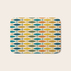 Mid-Century Modern Fish Stripes in Moroccan Teal, Green, Orange, Mustard, and Cream Bath Mat Gallery Image 1