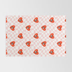 Retro cartoon love heart checkered pattern Rug Gallery Image 2