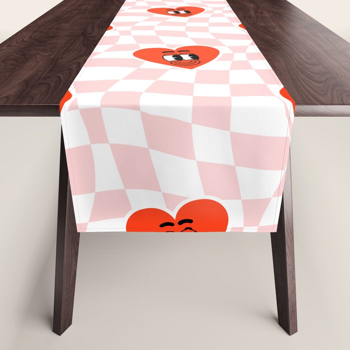 Retro cartoon love heart checkered pattern Table Runner Gallery Image 1