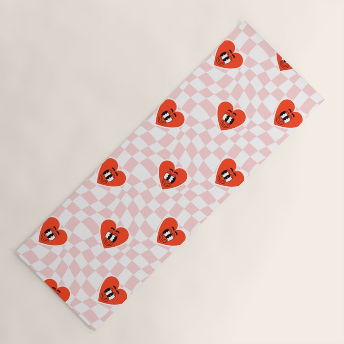 Retro cartoon love heart checkered pattern Yoga Mat Gallery Image 1