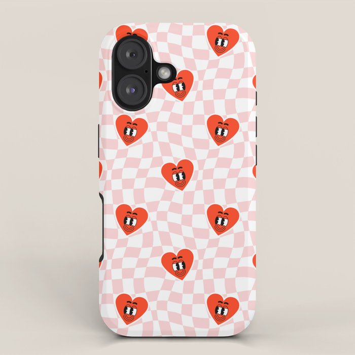 Retro cartoon love heart checkered pattern iPhone Case Gallery Image 1