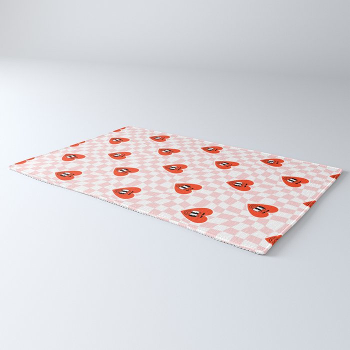 Retro cartoon love heart checkered pattern Rug Gallery Image 3