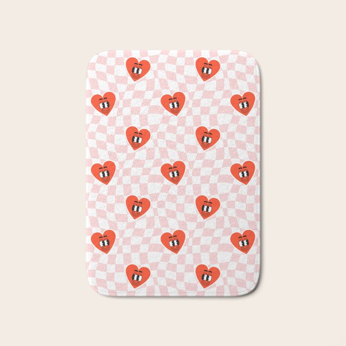 Retro cartoon love heart checkered pattern Bath Mat Gallery Image 1