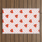Retro cartoon love heart checkered pattern Outdoor Rug Gallery Image 1