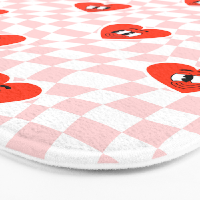 Retro cartoon love heart checkered pattern Bath Mat Gallery Image 3