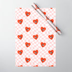 Retro cartoon love heart checkered pattern Wrapping Paper Gallery Image 1