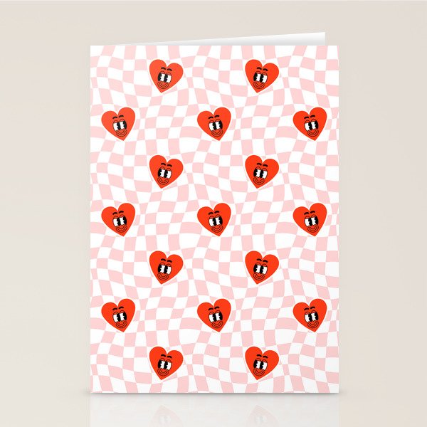 Retro cartoon love heart checkered pattern Stationery Card Gallery Image 1
