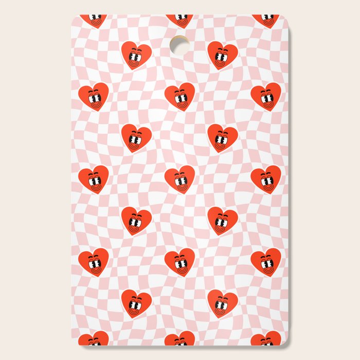 Retro cartoon love heart checkered pattern Cutting Board Gallery Image 1