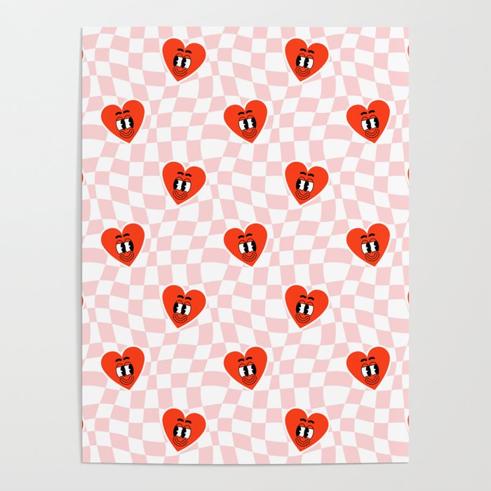 Retro cartoon love heart checkered pattern Poster Gallery Image 1