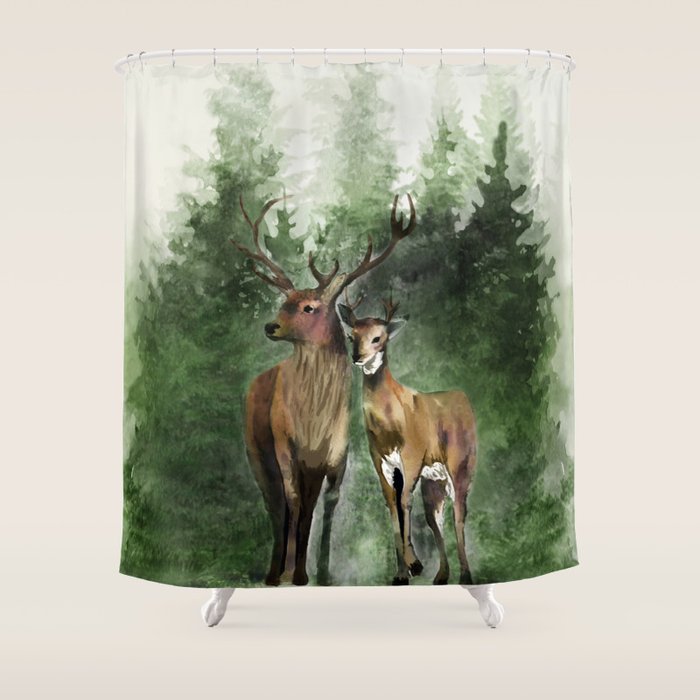 Deers in the Forest Shower Curtain Gallery Image 1
