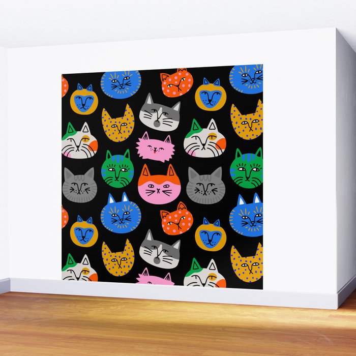 Funny colorful cat cartoon pattern Wall Mural Gallery Image 2