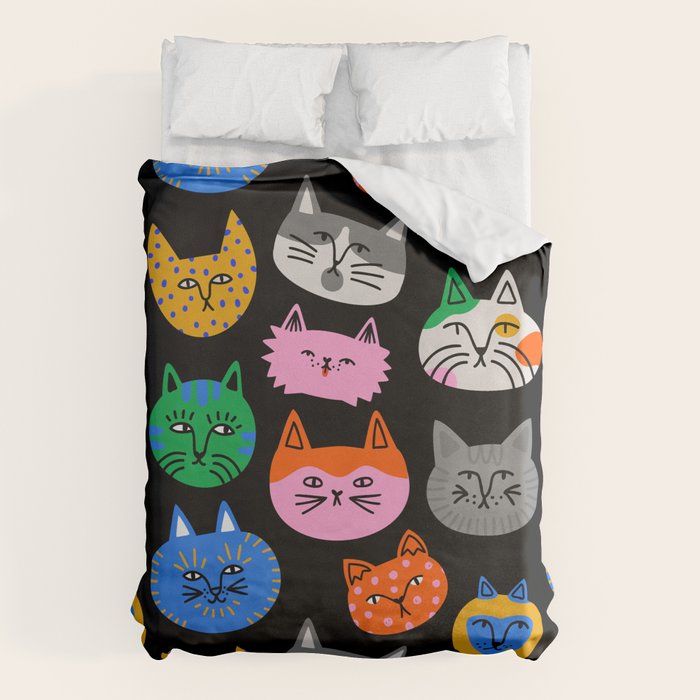 Funny colorful cat cartoon pattern Duvet Cover Gallery Image 6