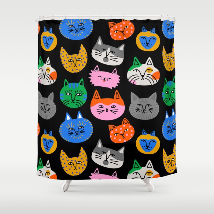 Funny colorful cat cartoon pattern Shower Curtain Gallery Image 1