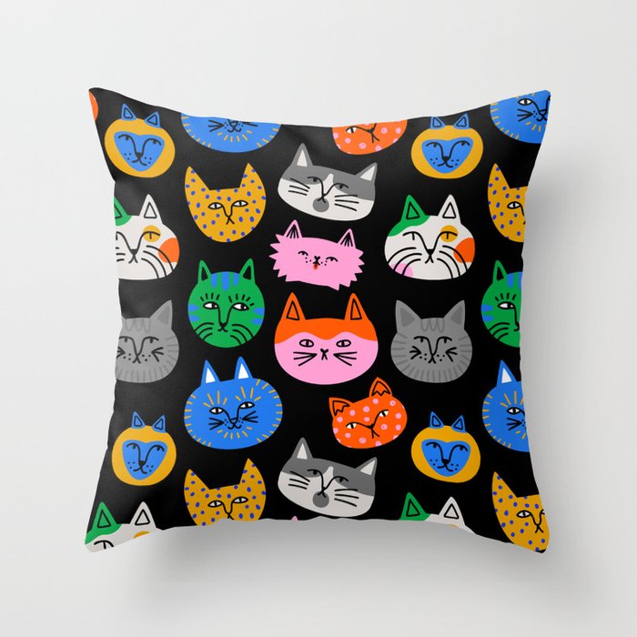 Funny colorful cat cartoon pattern Throw Pillow Gallery Image 6