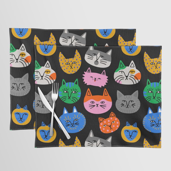 Funny colorful cat cartoon pattern Placemat Gallery Image 1
