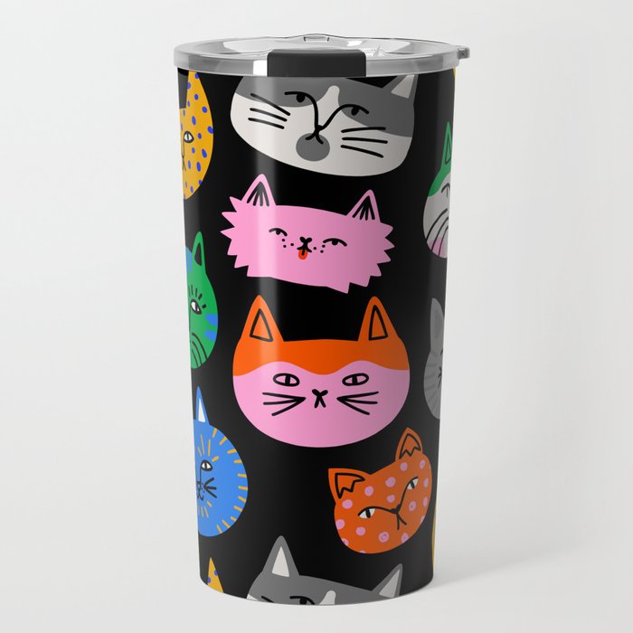 Funny colorful cat cartoon pattern Travel Mug Gallery Image 1