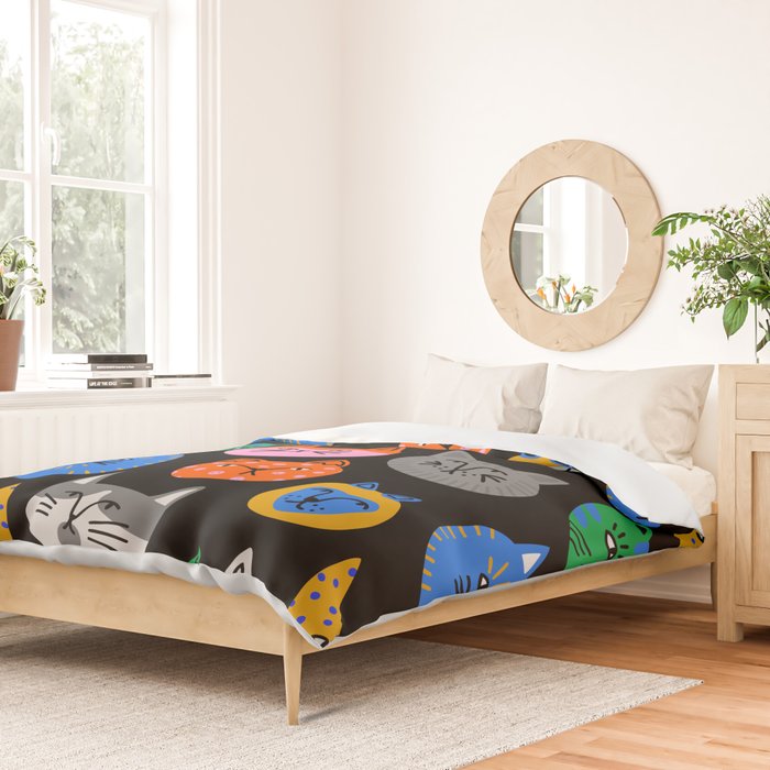 Funny colorful cat cartoon pattern Duvet Cover Gallery Image 2