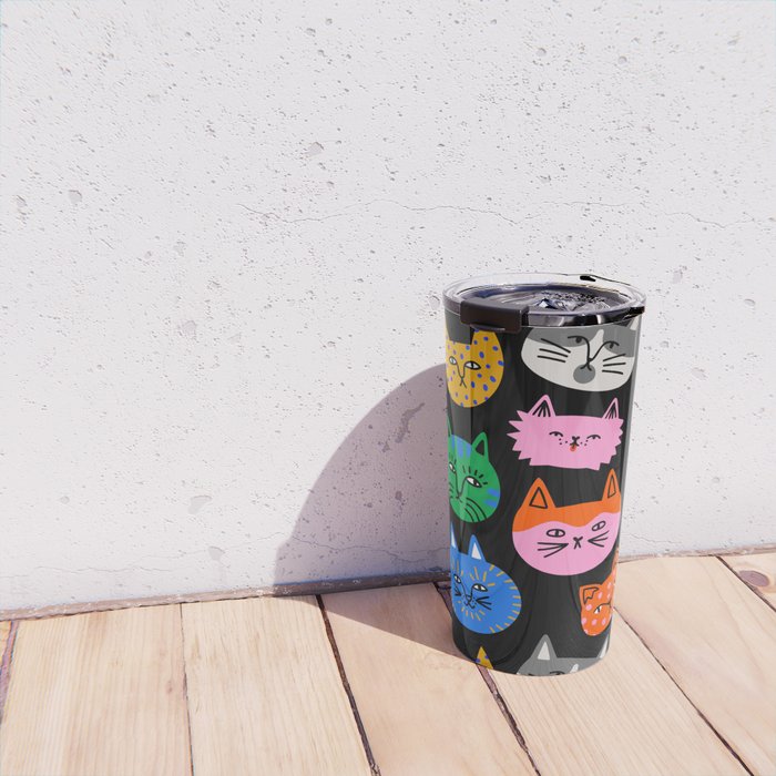 Funny colorful cat cartoon pattern Travel Mug Gallery Image 4