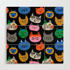 Funny colorful cat cartoon pattern Wood Wall Art Gallery Image 1