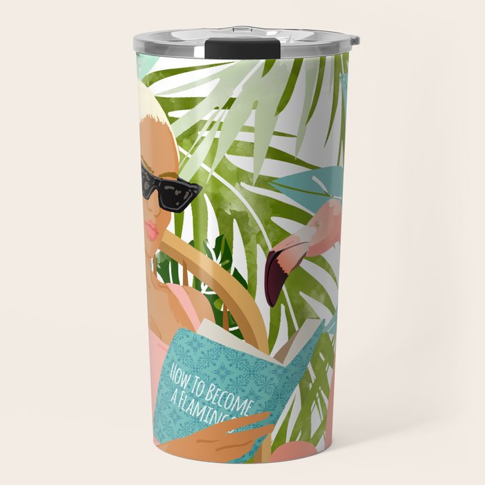 How To Become a Flamingo Illustration, Human Nature Connection, Woman Fashion Travel Travel Mug Gallery Image 1