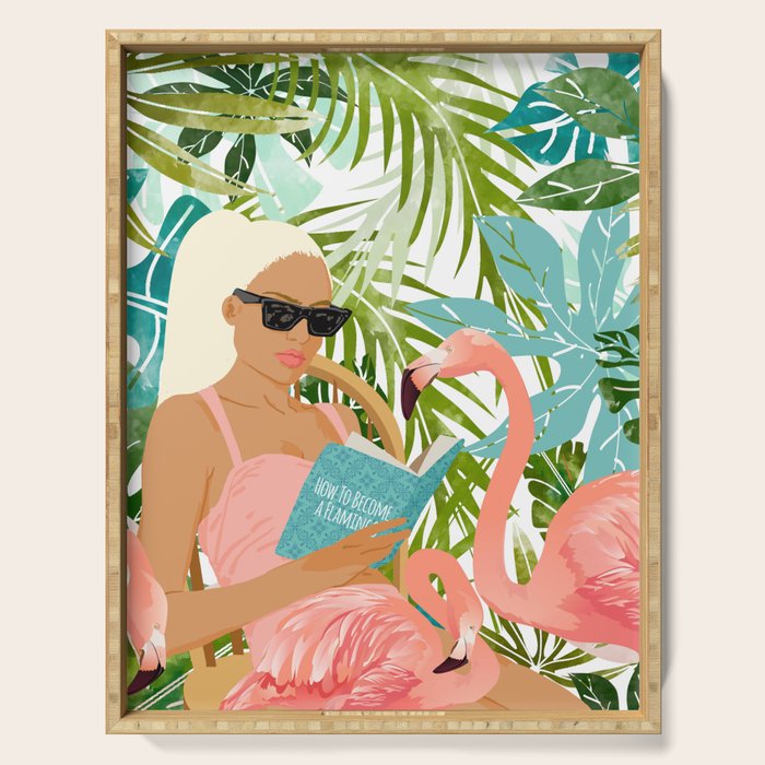 How To Become a Flamingo Illustration, Human Nature Connection, Woman Fashion Travel Serving Tray Gallery Image 1