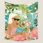 How To Become a Flamingo Illustration, Human Nature Connection, Woman Fashion Travel Wall Tapestry Gallery Image 4
