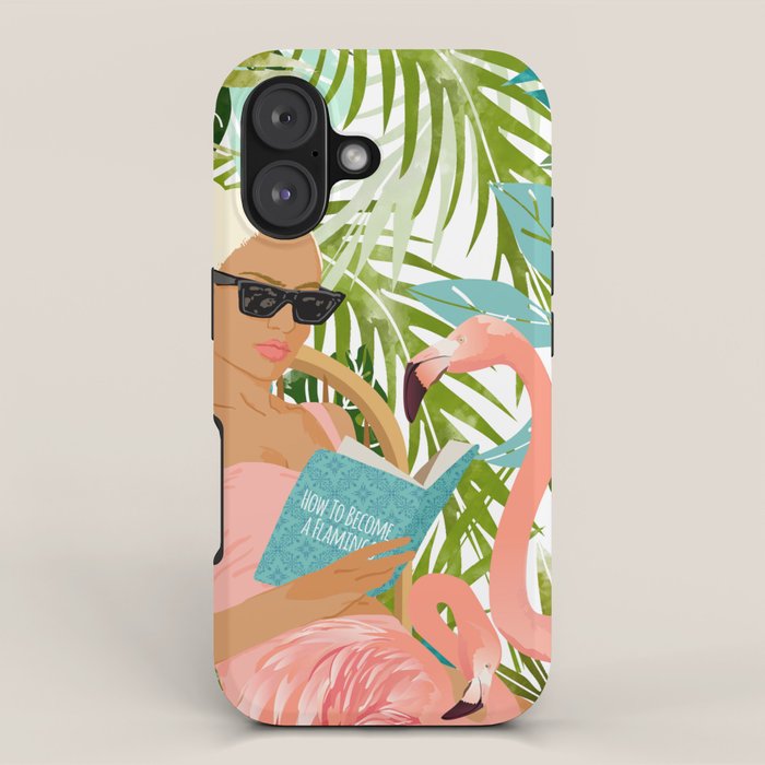 How To Become a Flamingo Illustration, Human Nature Connection, Woman Fashion Travel iPhone Case Gallery Image 1