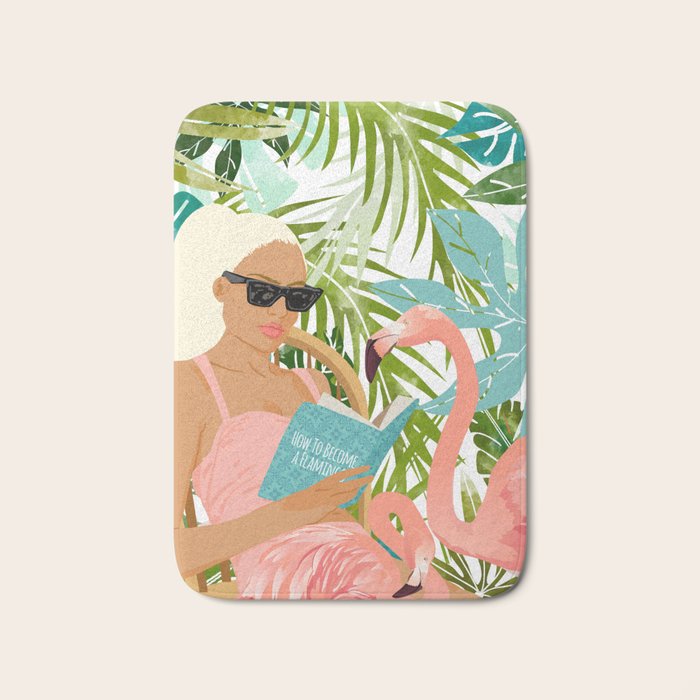 How To Become a Flamingo Illustration, Human Nature Connection, Woman Fashion Travel Bath Mat Gallery Image 1