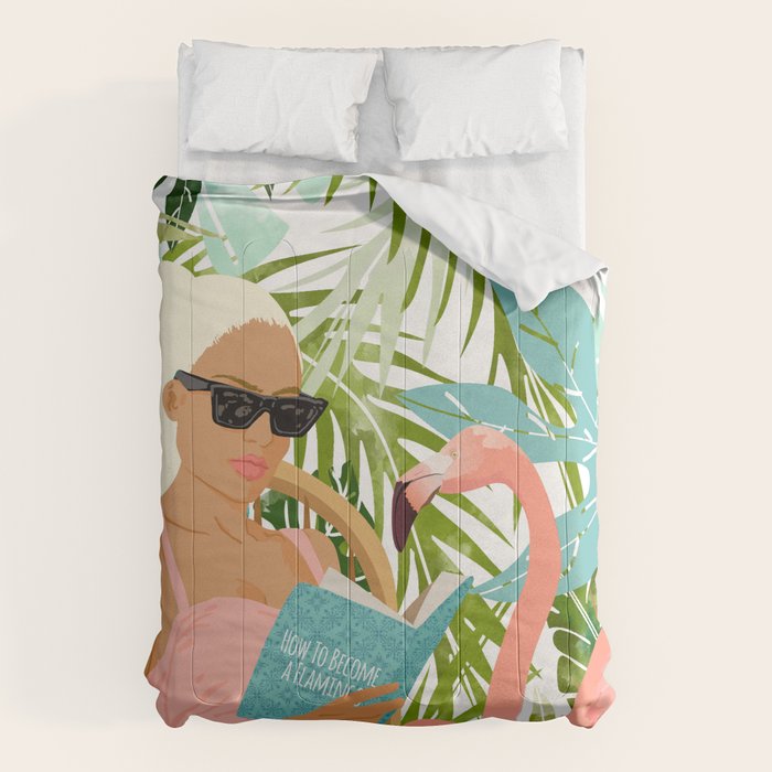How To Become a Flamingo Illustration, Human Nature Connection, Woman Fashion Travel Comforter Gallery Image 6