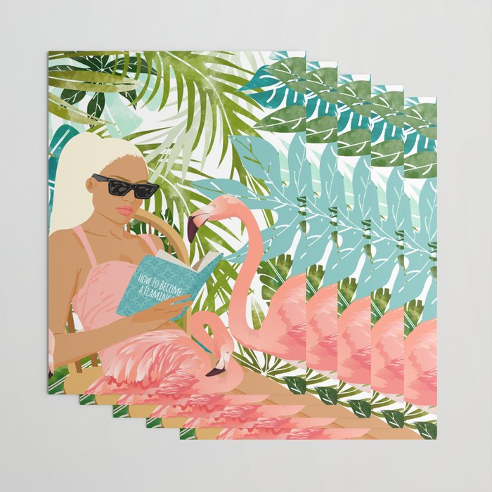How To Become a Flamingo Illustration, Human Nature Connection, Woman Fashion Travel Wrapping Paper Gallery Image 3