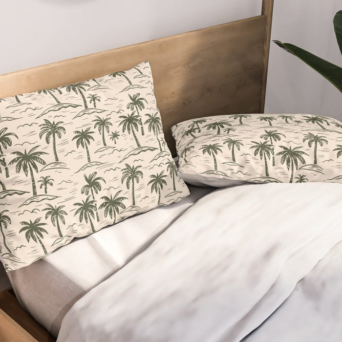 Vintage tropical palm tree island pattern Pillow Sham Gallery Image 2