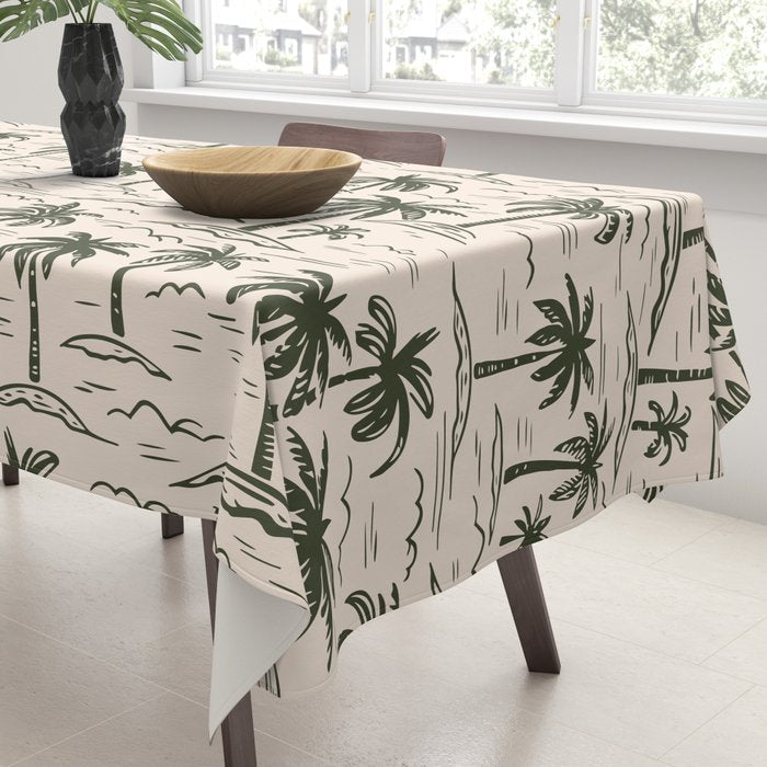 Vintage tropical palm tree island pattern Tablecloth Gallery Image 3