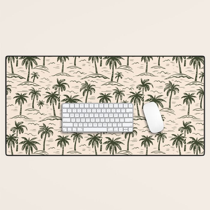 Vintage tropical palm tree island pattern Desk Mat Gallery Image 1