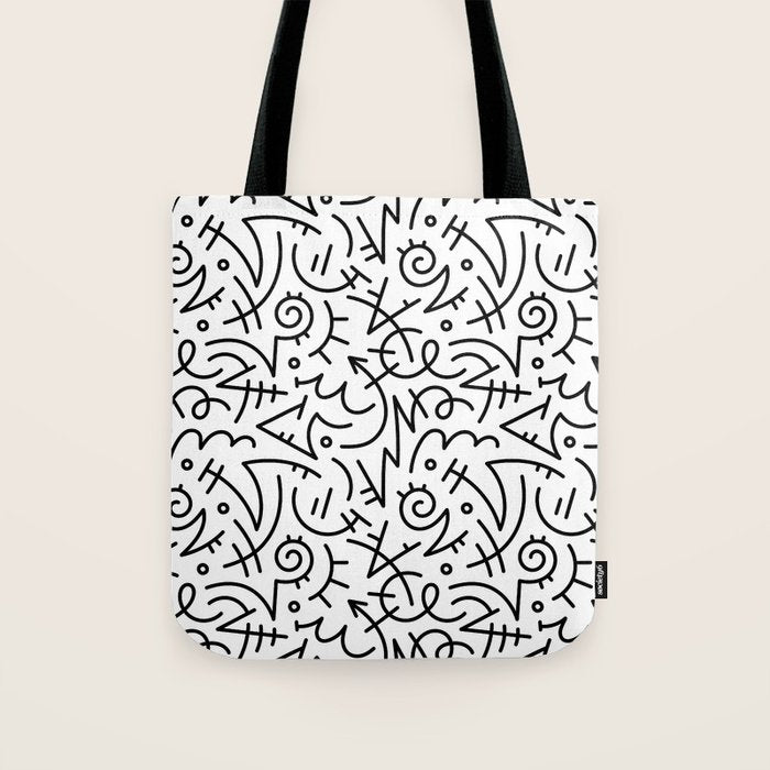 Abstract black and white line doodle pattern Tote Bag Gallery Image 1