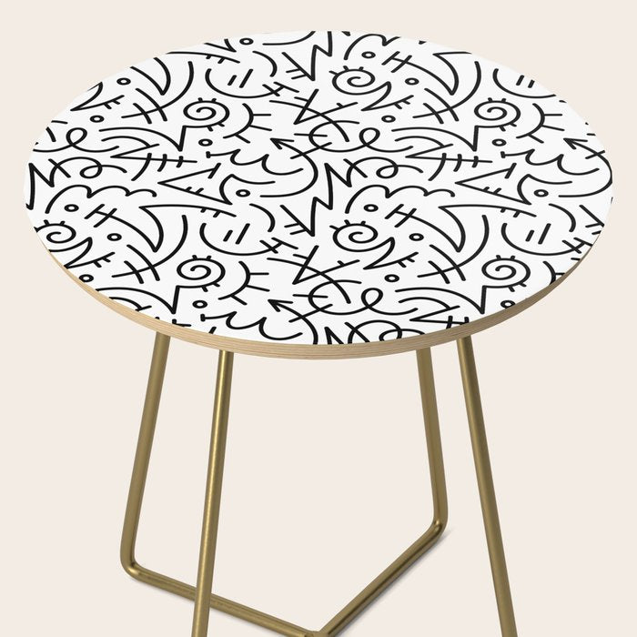 Abstract black and white line doodle pattern Side Table Gallery Image 2