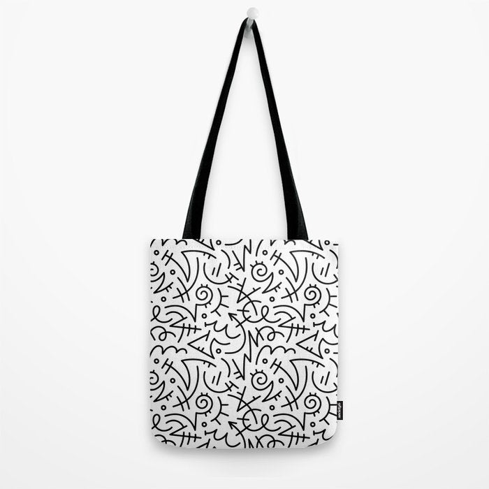 Abstract black and white line doodle pattern Tote Bag Gallery Image 2