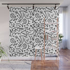 Abstract black and white line doodle pattern Wall Mural Gallery Image 1