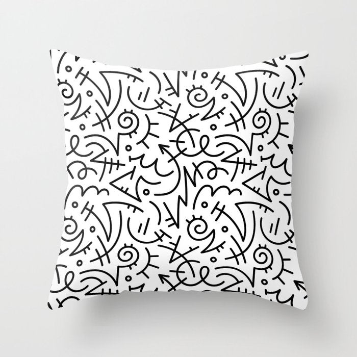 Abstract black and white line doodle pattern Throw Pillow Gallery Image 6
