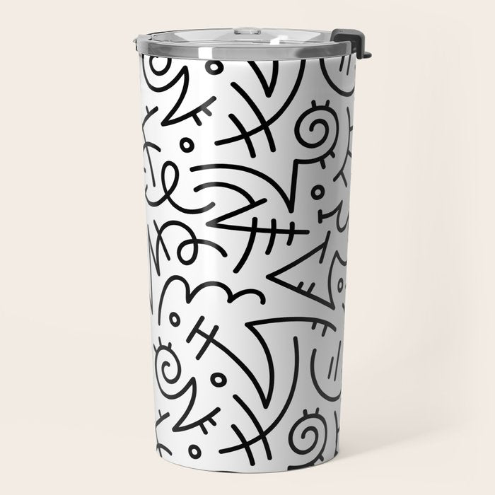 Abstract black and white line doodle pattern Travel Mug Gallery Image 2