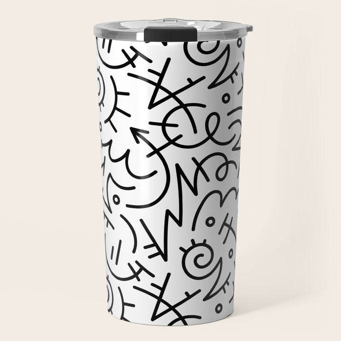 Abstract black and white line doodle pattern Travel Mug Gallery Image 1