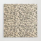 Abstract black and white line doodle pattern Wood Wall Art Gallery Image 1