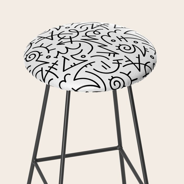 Abstract black and white line doodle pattern Stool Gallery Image 2